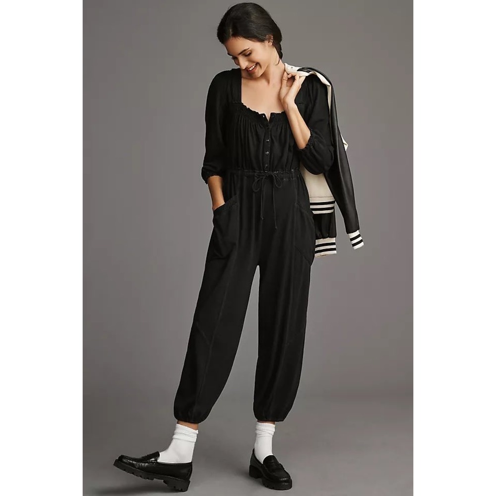 Daily Practice Anthropologie Mayotte Jumpsuit Black Long Sleeve Boho Size S - Picture 8 of 10